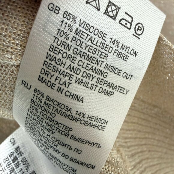 REISS Cardigan Size Medium Light Sweater Metallic Beige Gold Womens Top - Picture 9 of 9